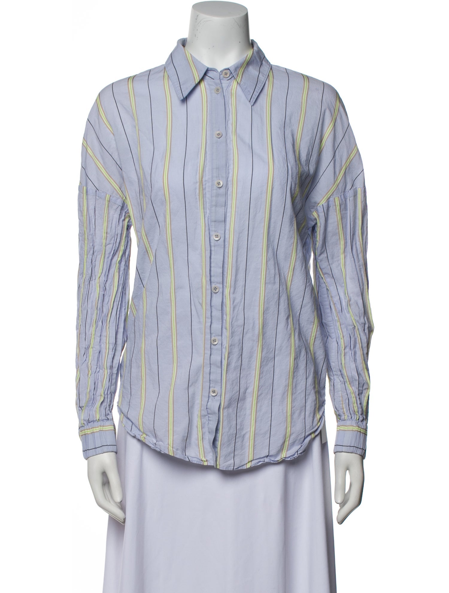 Tibi Striped Long Sleeve Button-Up Top