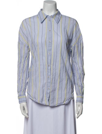 Tibi Striped Long Sleeve Button-Up Top