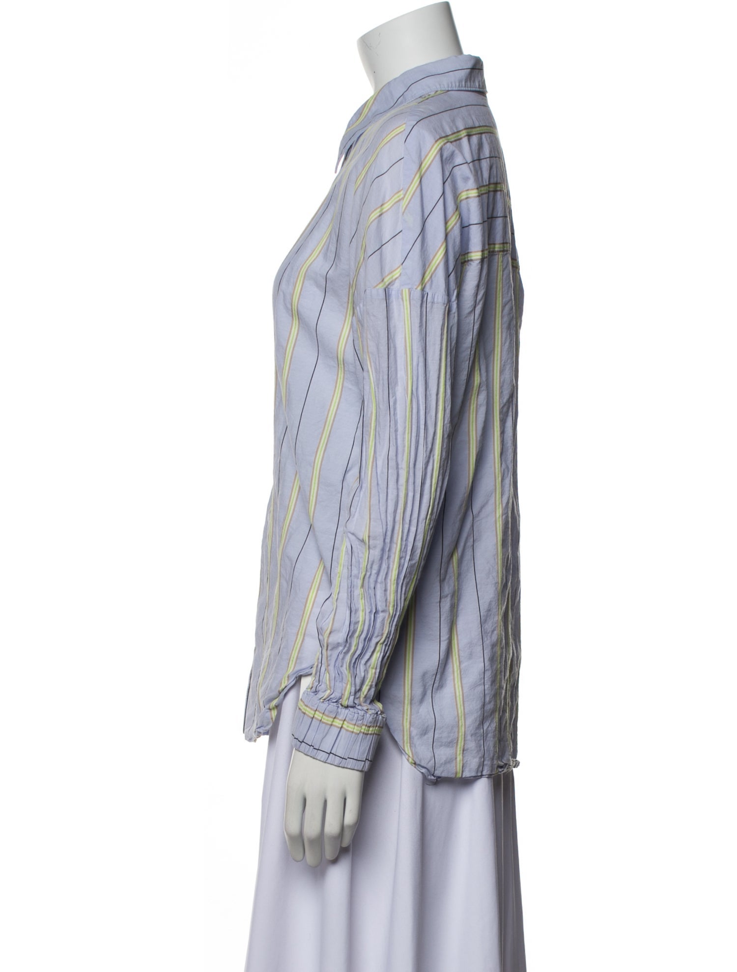 Tibi Striped Long Sleeve Button-Up Top