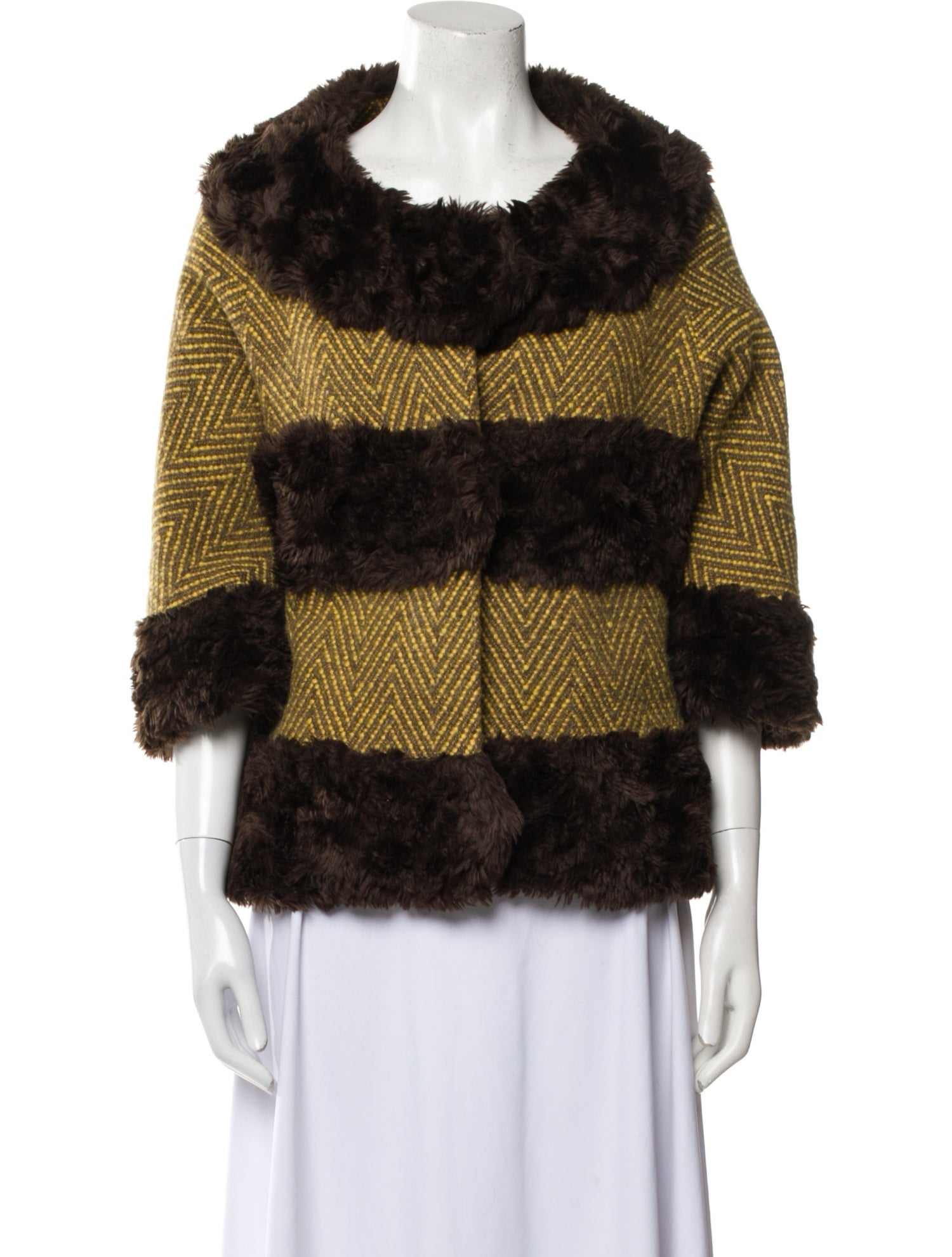 Tibi Wool Striped Faux Fur Jacket
