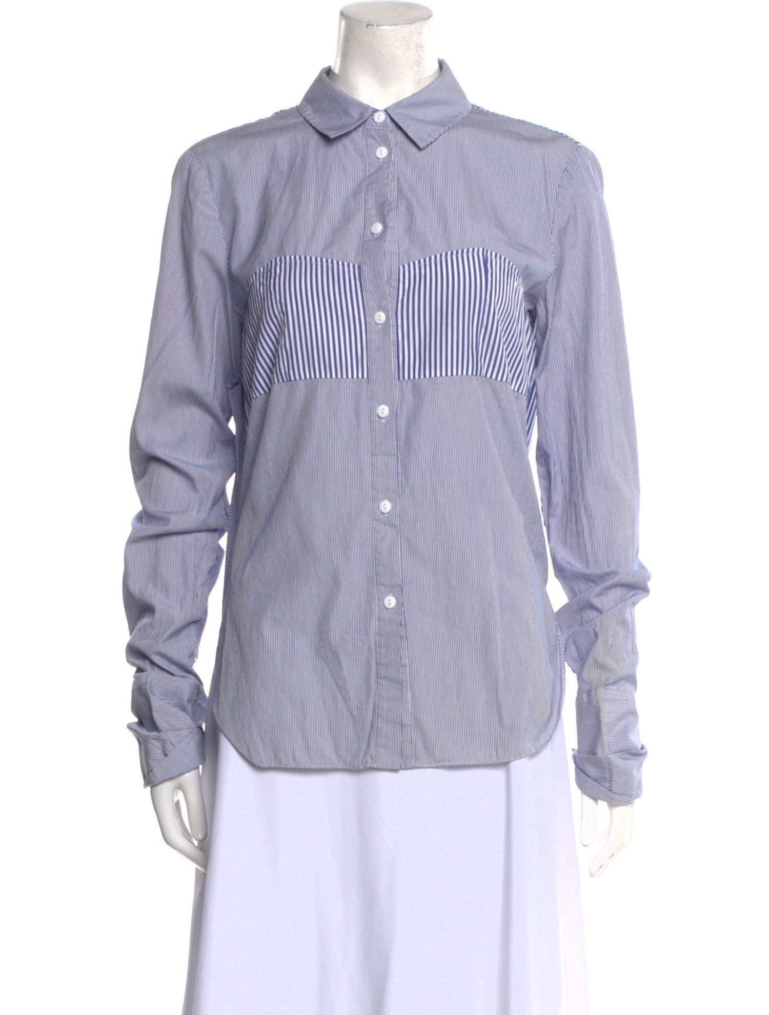 Tibi Striped Long Sleeve Button-Up Top