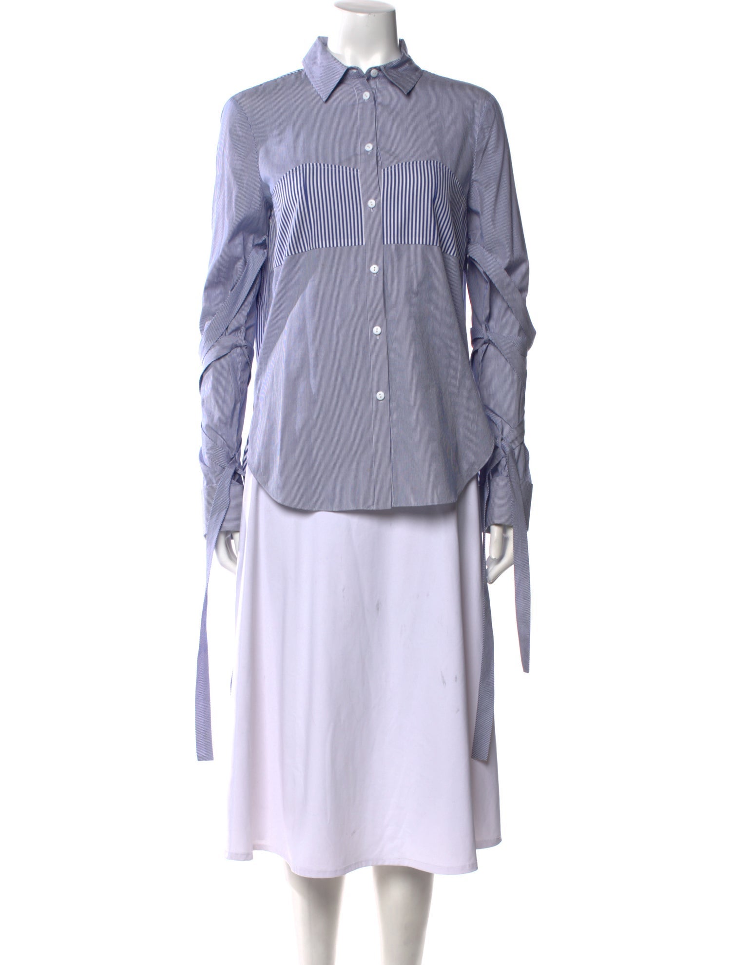 Tibi Striped Long Sleeve Button-Up Top