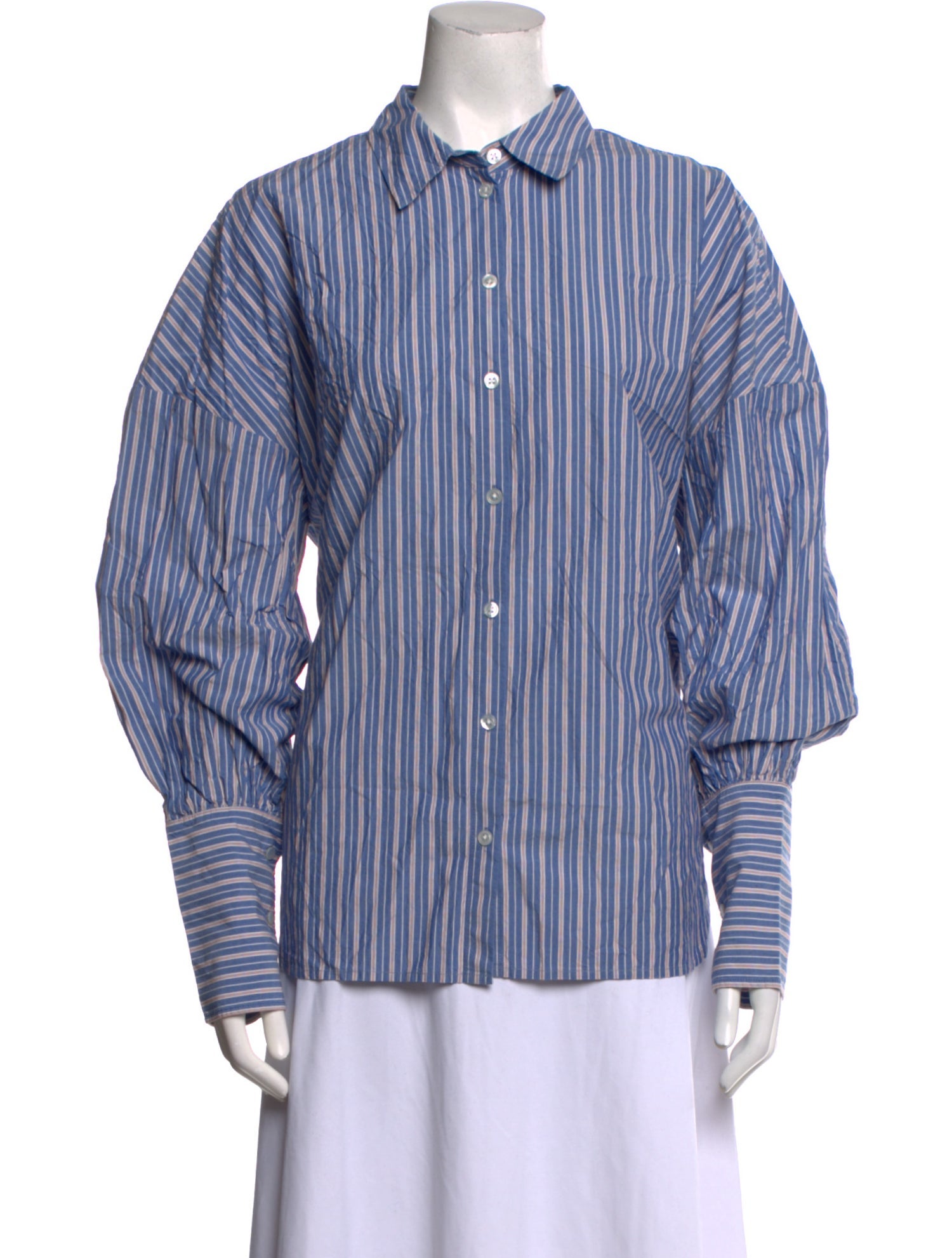 Tibi Striped Long Sleeve Button-Up Top