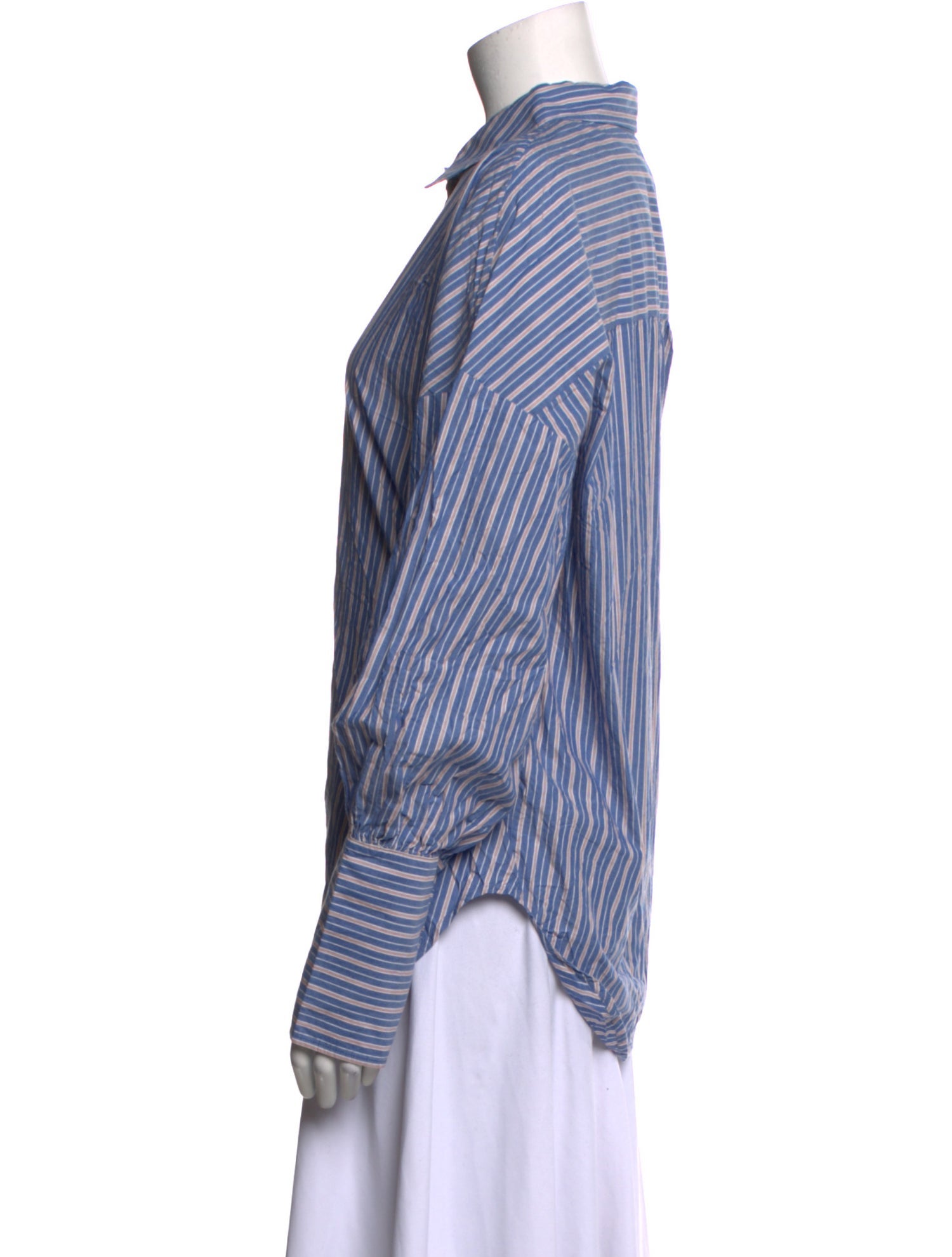 Tibi Striped Long Sleeve Button-Up Top
