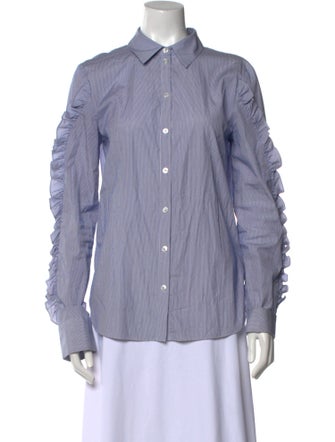 Tibi Striped Long Sleeve Button-Up Top