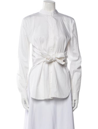 Tibi Mock Neck Long Sleeve Button-Up Top