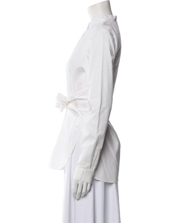Tibi Mock Neck Long Sleeve Button-Up Top