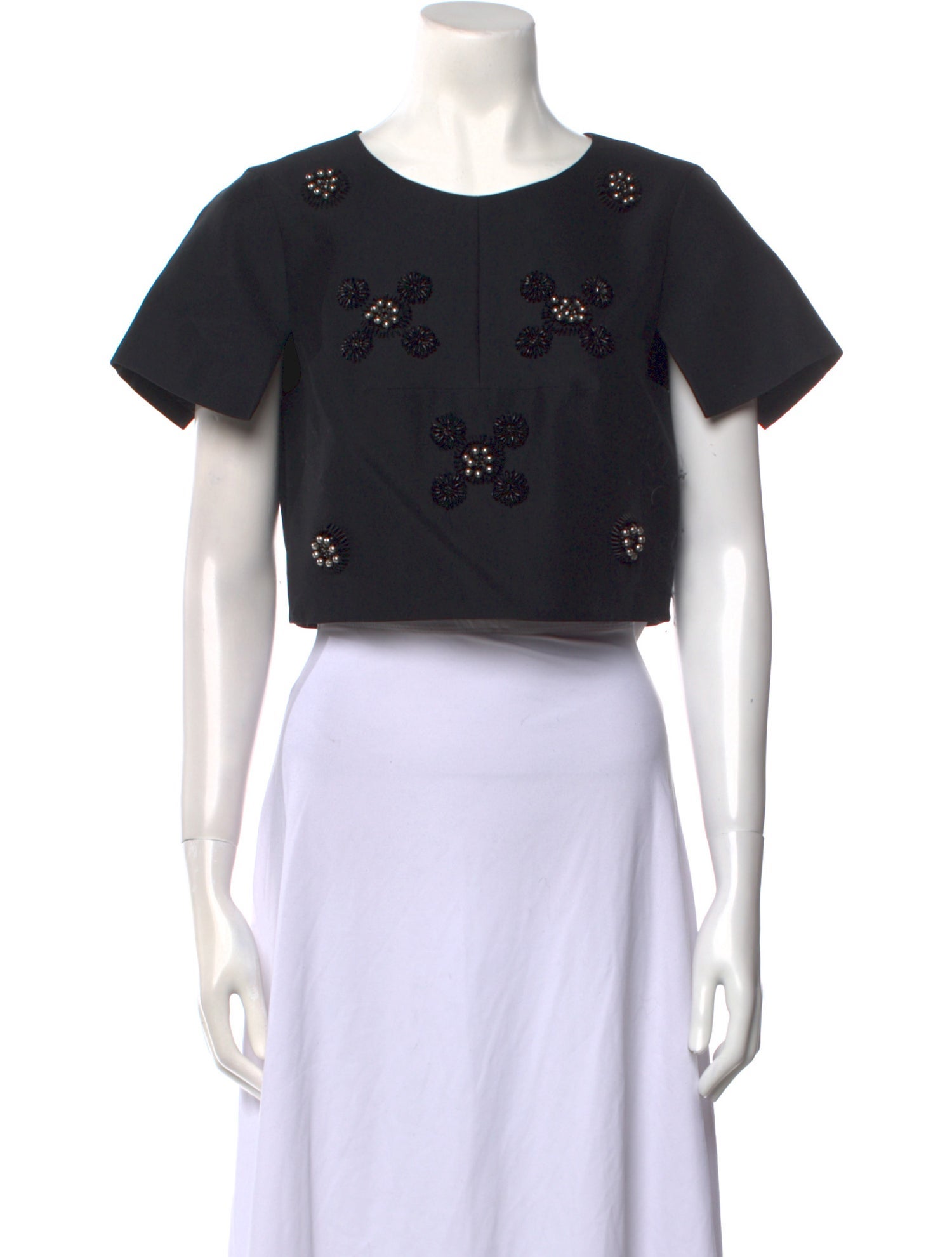 Tibi Crew Neck Short Sleeve Crop Top