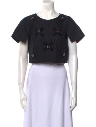 Tibi Crew Neck Short Sleeve Crop Top