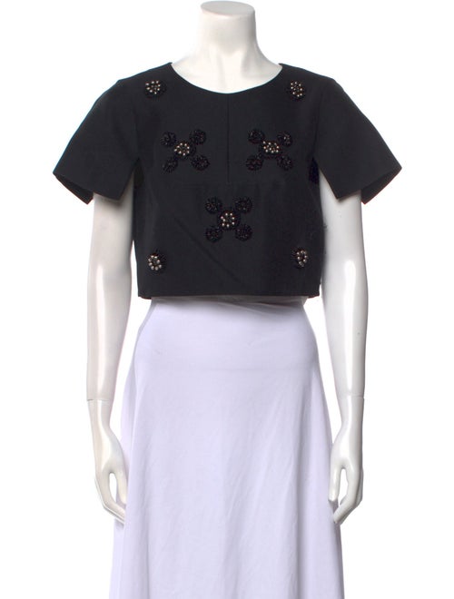 Tibi Crew Neck Short Sleeve Crop Top