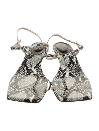 Tibi Embossed Leather Animal Print T-Strap Sandals