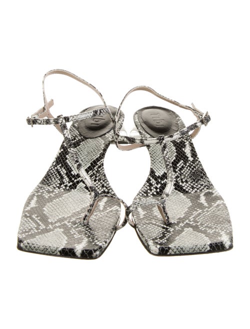 Tibi Embossed Leather Animal Print T-Strap Sandals