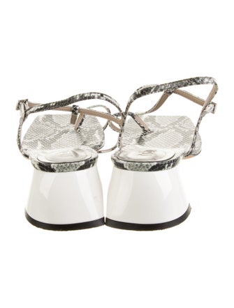 Tibi Embossed Leather Animal Print T-Strap Sandals