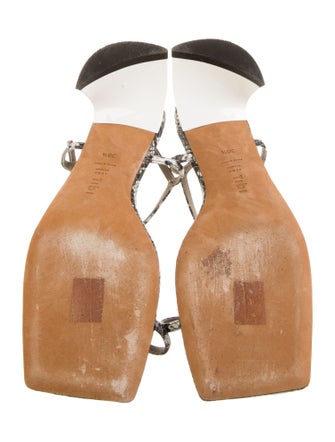 Tibi Embossed Leather Animal Print T-Strap Sandals