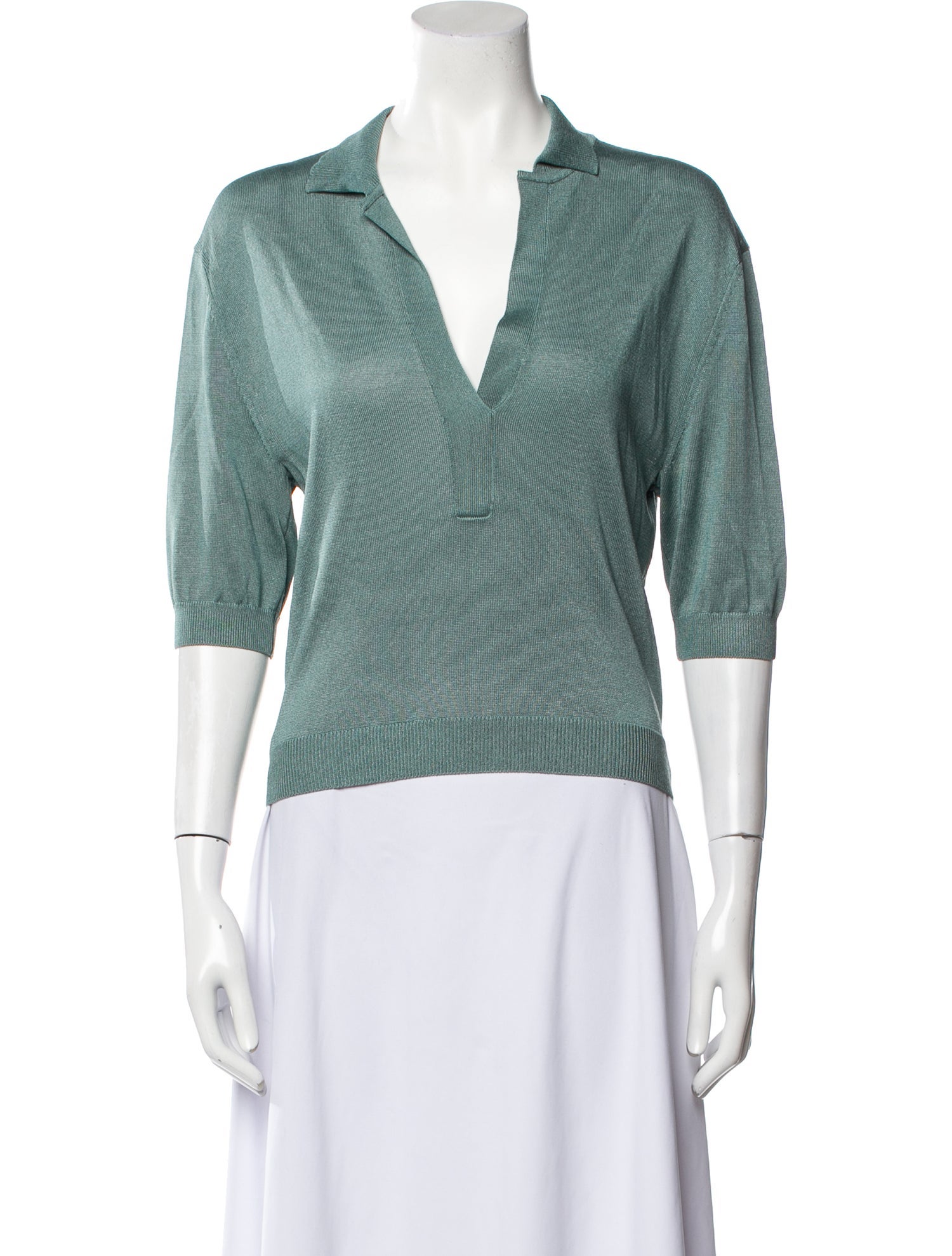 Tibi V-Neck Three-Quarter Sleeve Crop Top