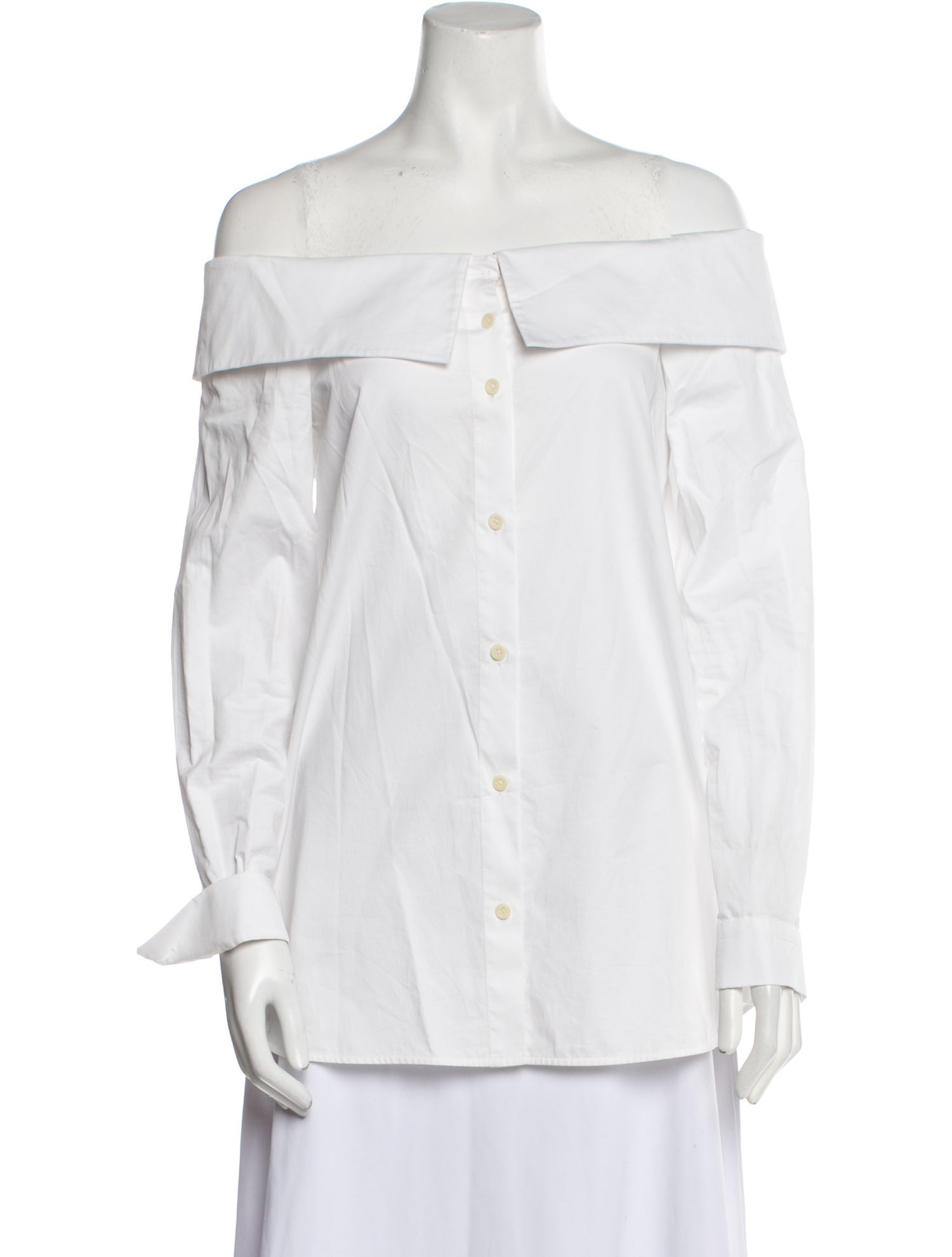 Tibi Off-The-Shoulder Three-Quarter Sleeve Button-Up Top
