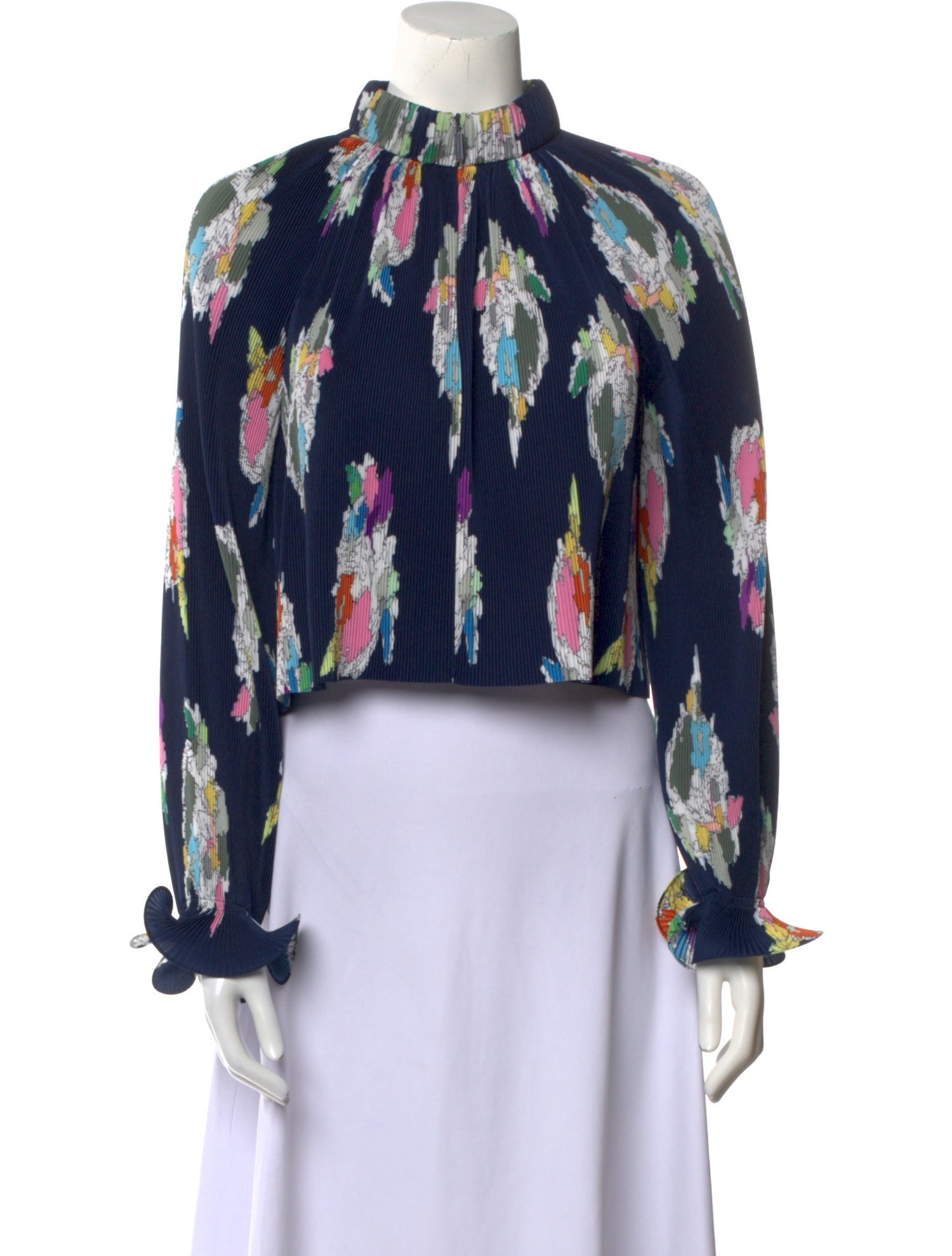 Tibi Floral Print Mock Neck Blouse