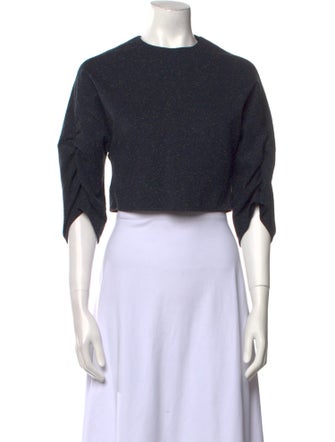 Tibi Crew Neck Three-Quarter Sleeve Crop Top