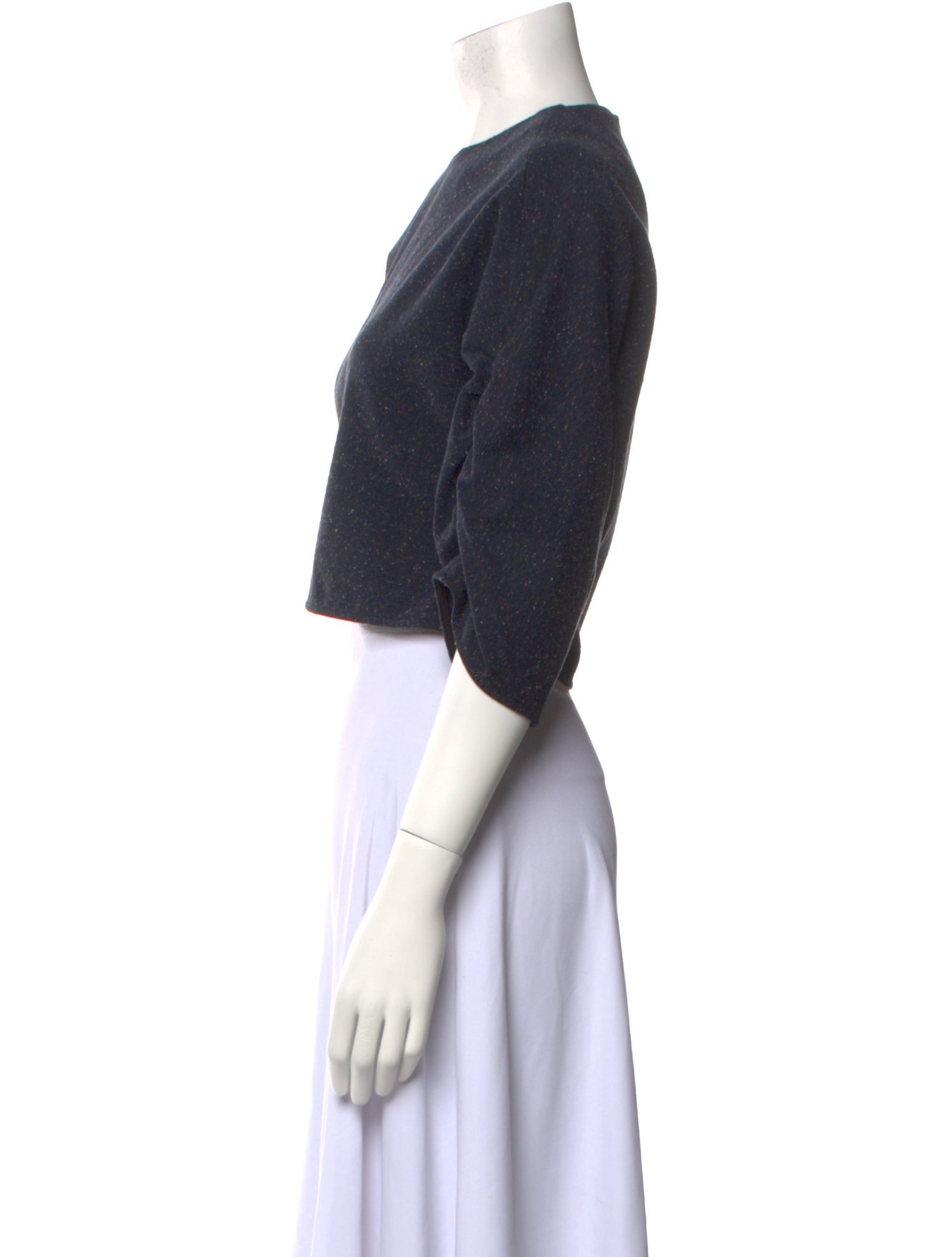 Tibi Crew Neck Three-Quarter Sleeve Crop Top