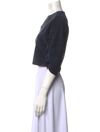 Tibi Crew Neck Three-Quarter Sleeve Crop Top