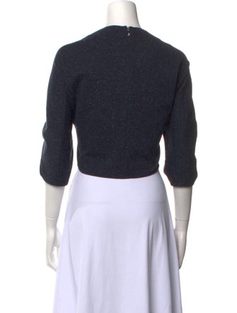 Tibi Crew Neck Three-Quarter Sleeve Crop Top