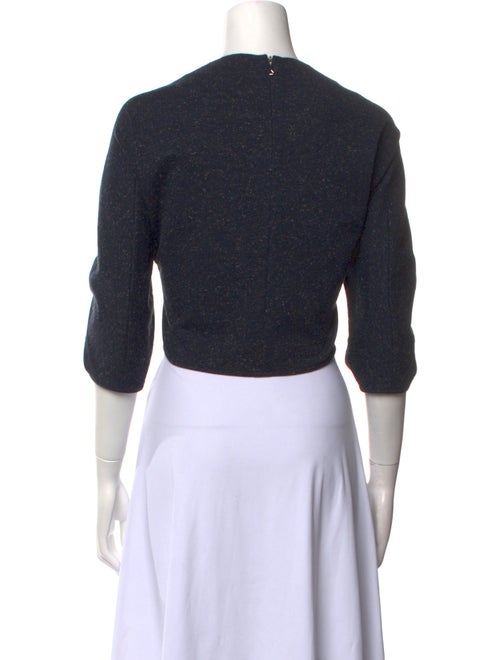 Tibi Crew Neck Three-Quarter Sleeve Crop Top