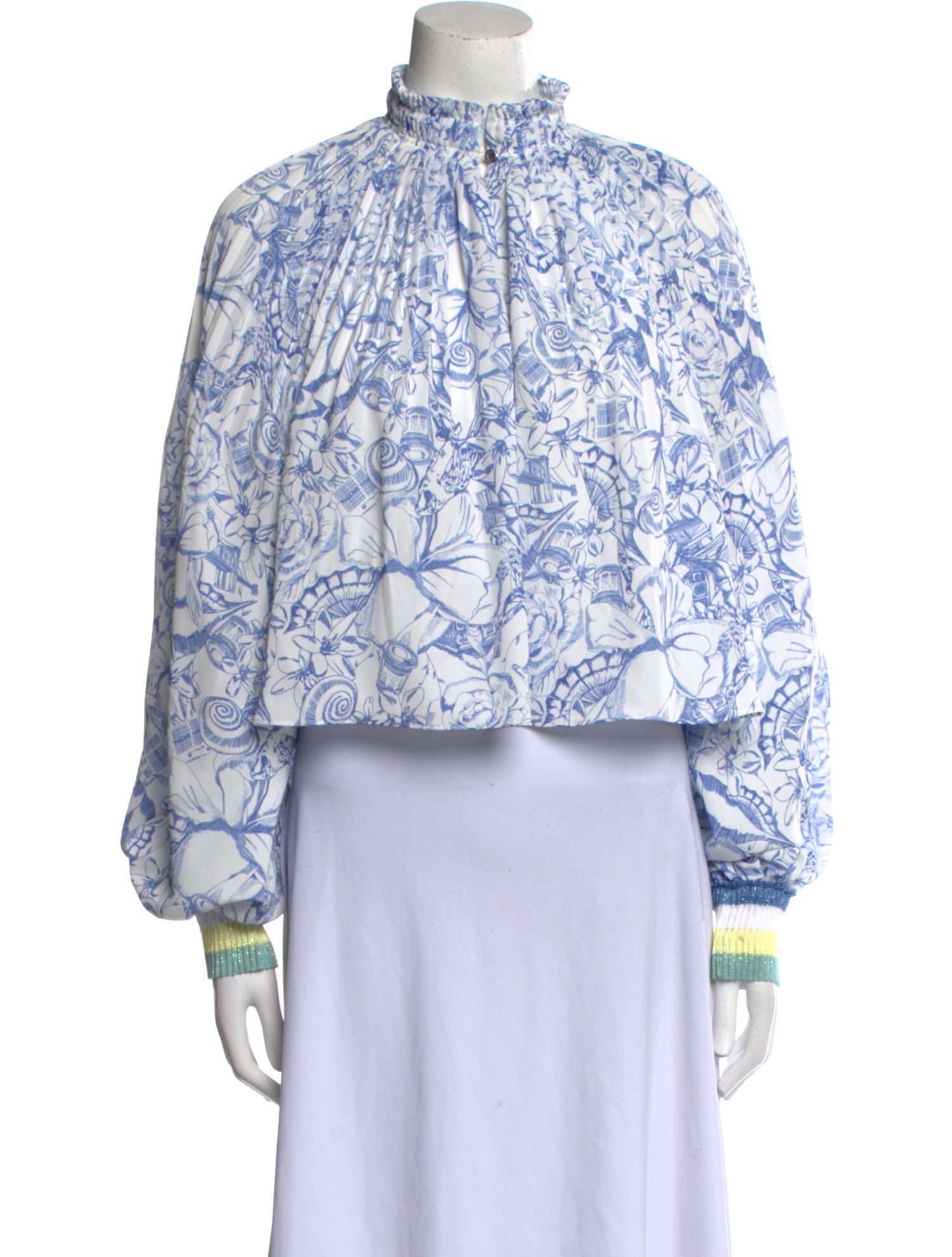 Tibi Paisley Print Mock Neck Crop Top