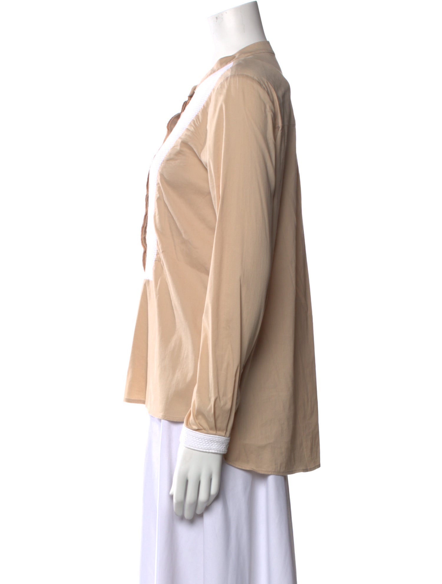 Tibi Crew Neck Long Sleeve Button-Up Top