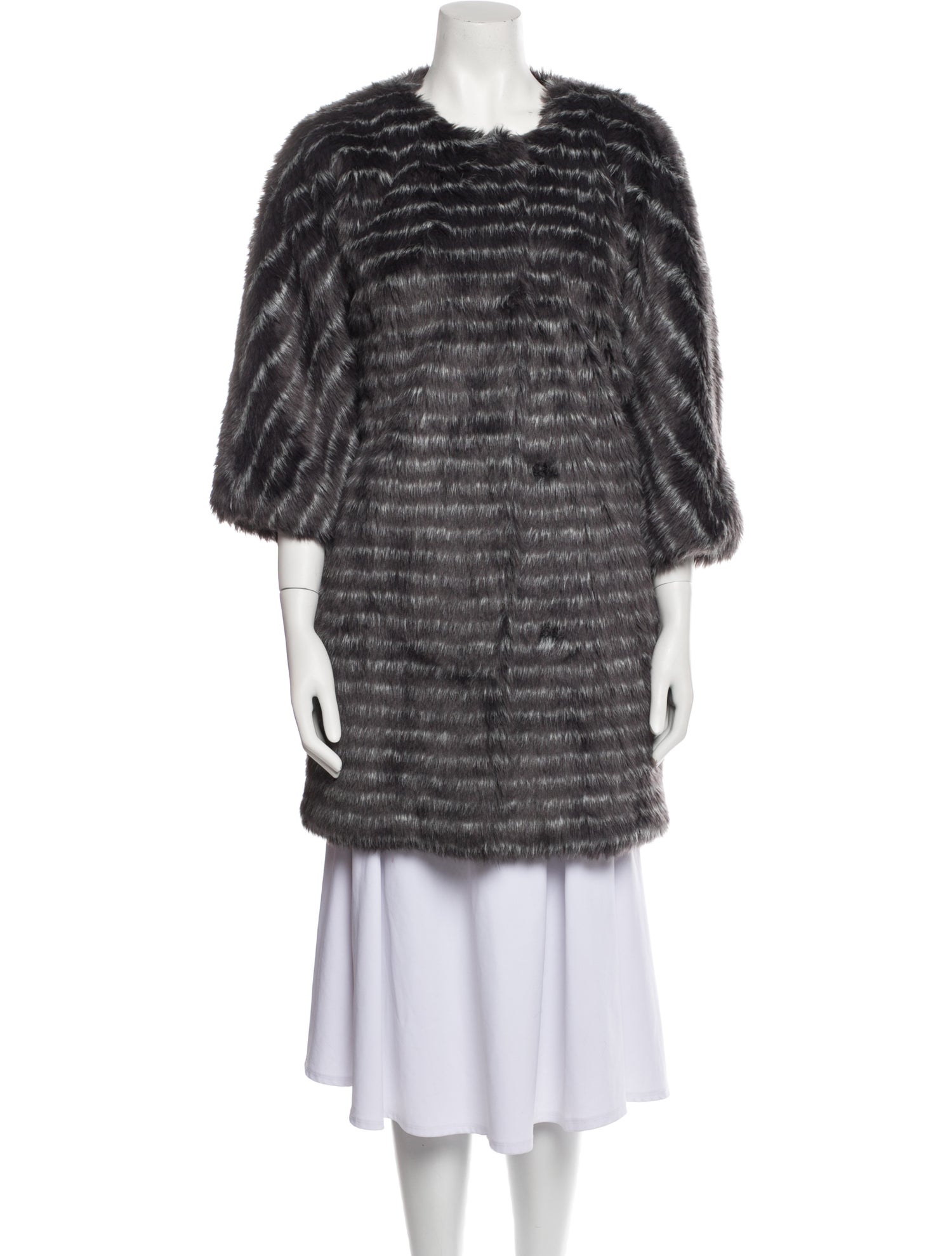 Tibi Vintage Striped Faux Fur Coat