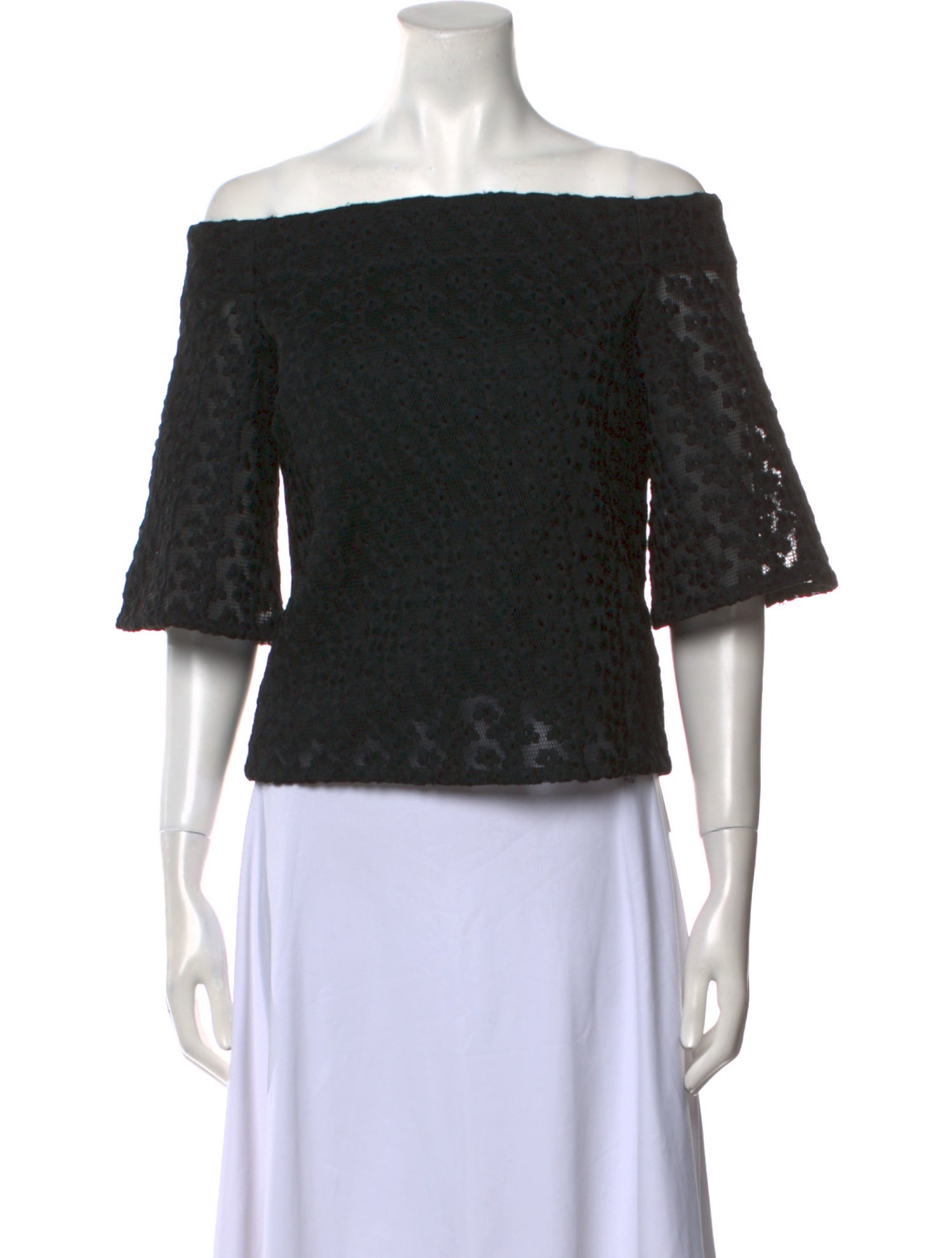 Tibi Off-The-Shoulder Short Sleeve Crop Top