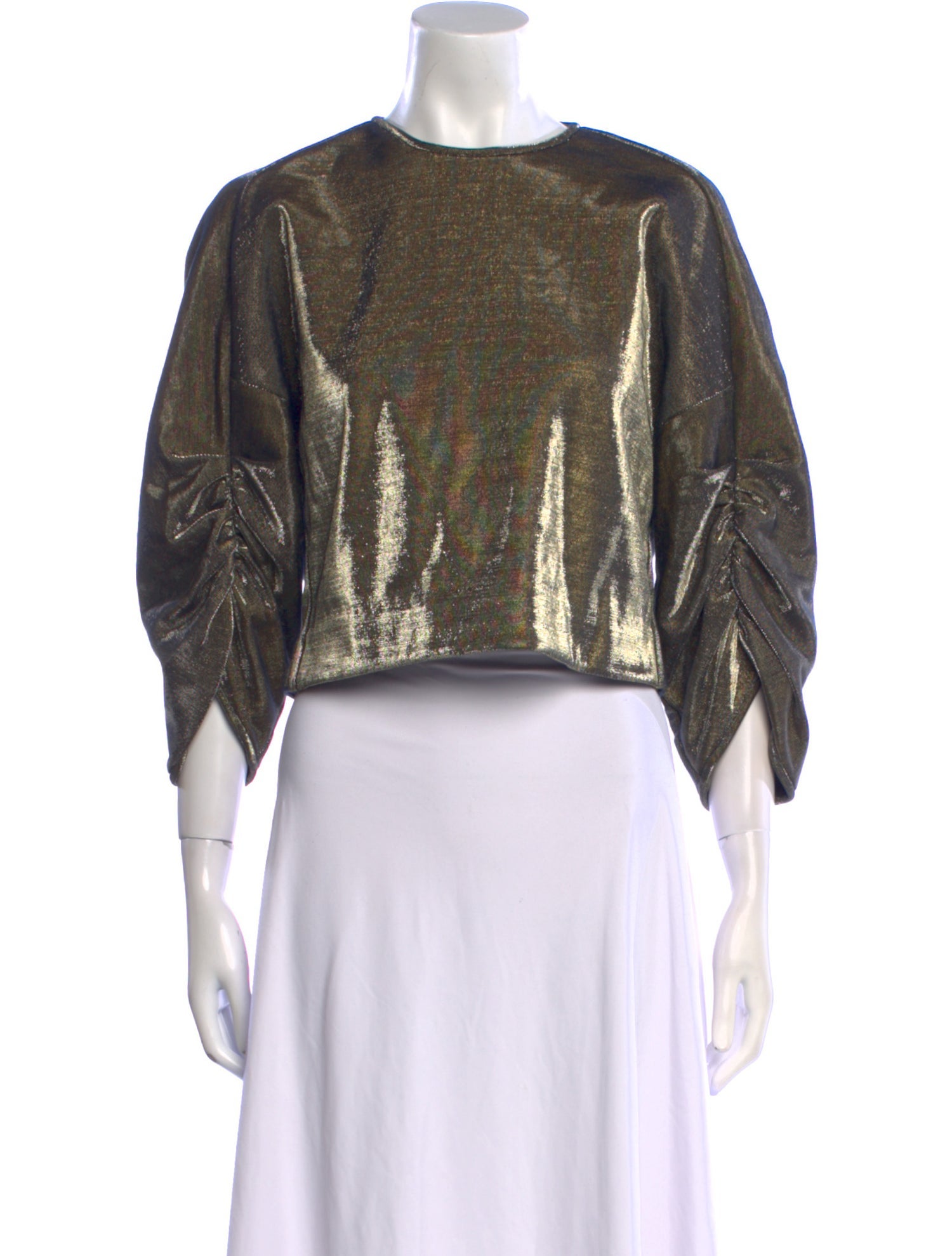 Tibi Crew Neck Three-Quarter Sleeve Crop Top