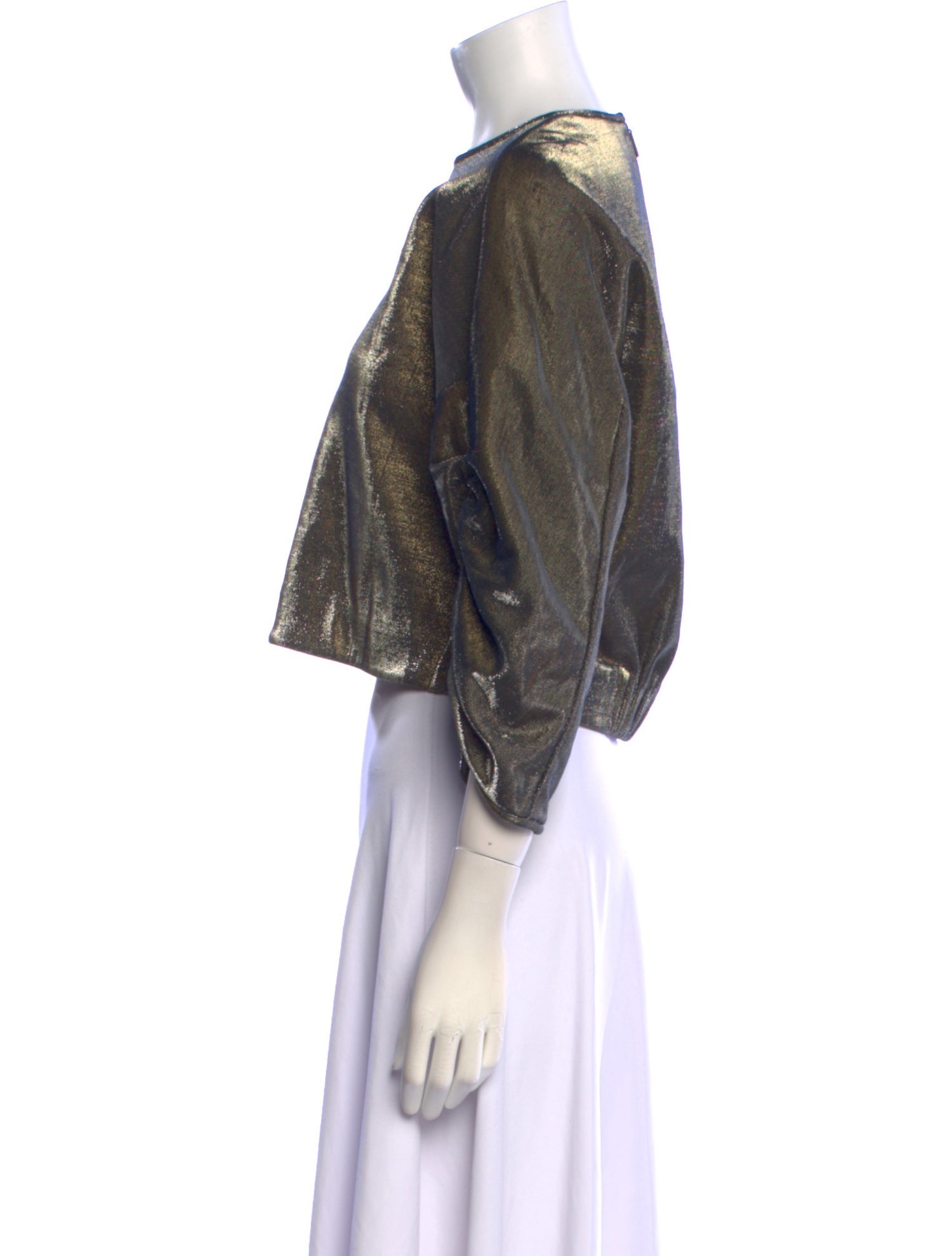 Tibi Crew Neck Three-Quarter Sleeve Crop Top