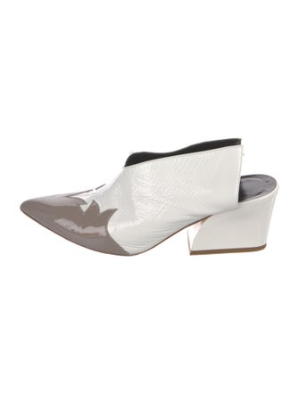Tibi Patent Leather Colorblock Pattern Mules