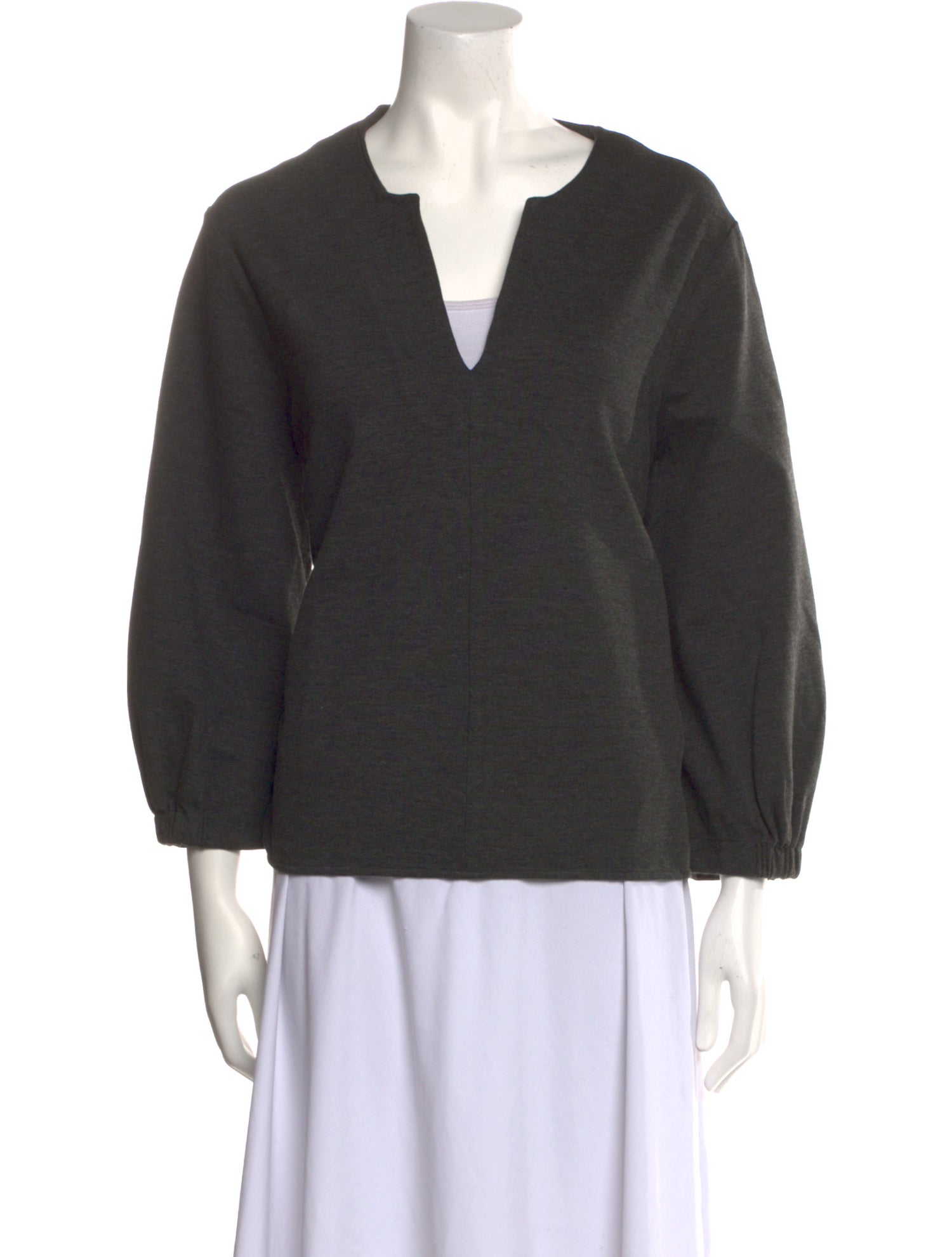 Tibi V-Neck Three-Quarter Sleeve Sweatshirt