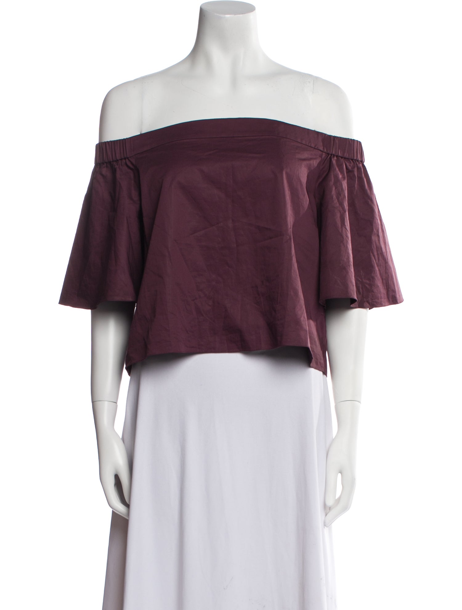 Tibi Off-The-Shoulder Short Sleeve Crop Top
