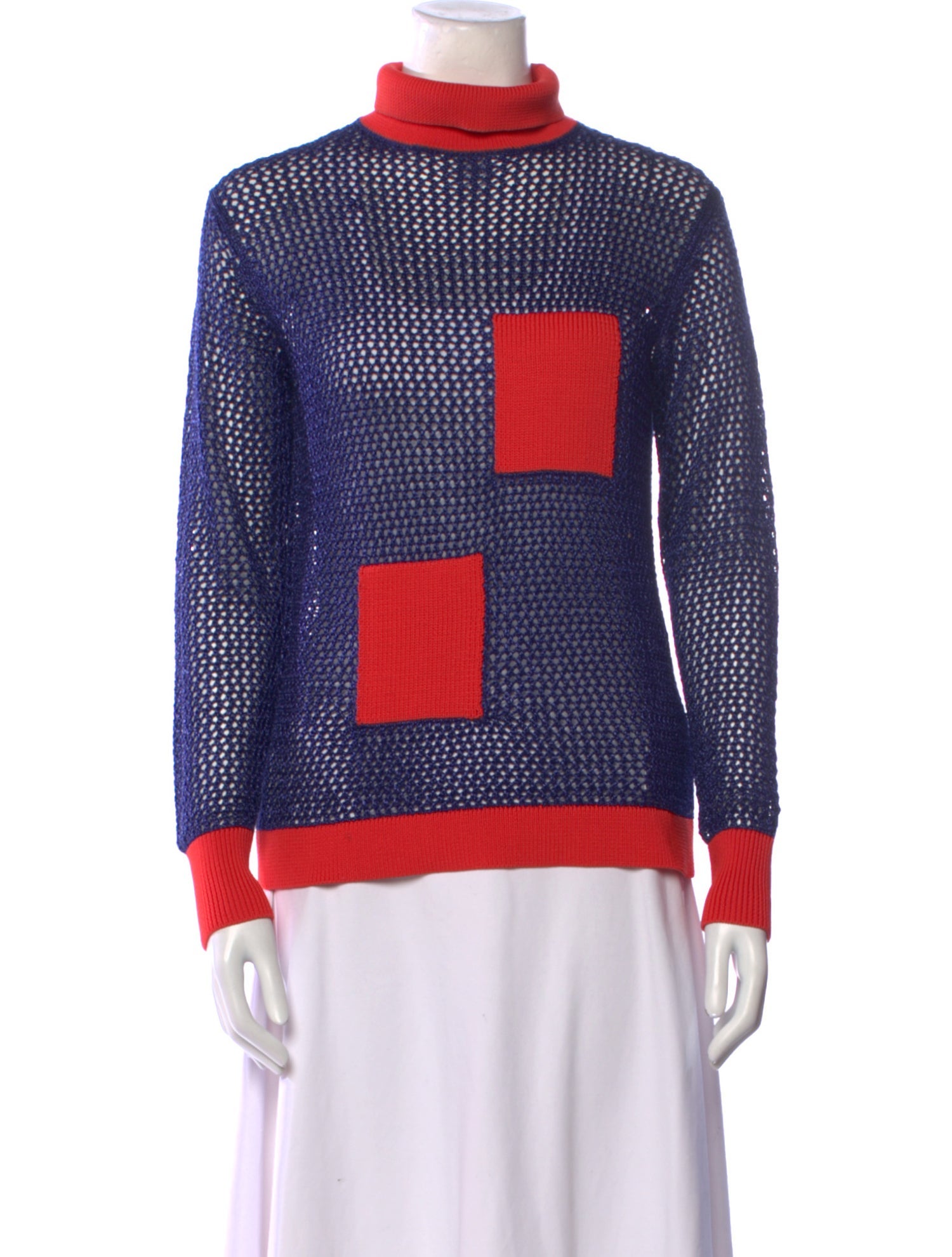 Tibi Colorblock Pattern Turtleneck Sweater