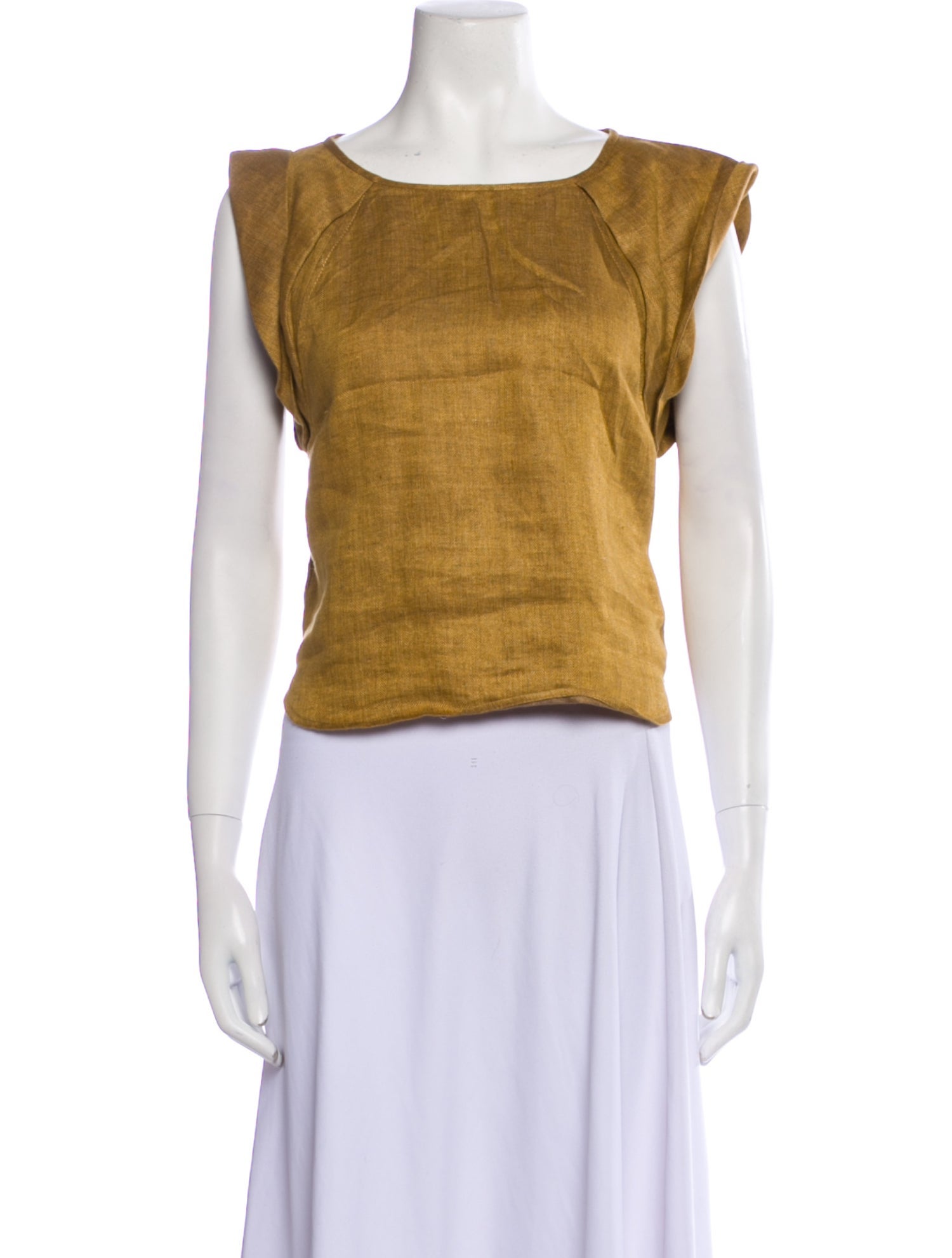 Tibi Linen Bateau Neckline Crop Top