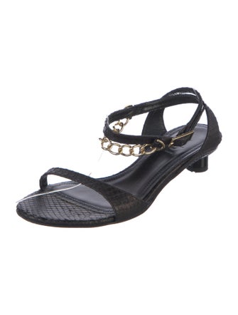 Tibi Snakeskin Chain-Link Accents Slingback Sandals