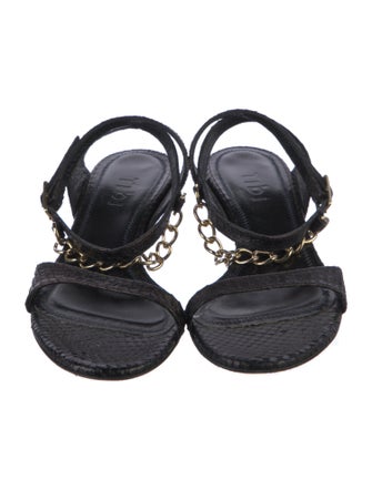 Tibi Snakeskin Chain-Link Accents Slingback Sandals