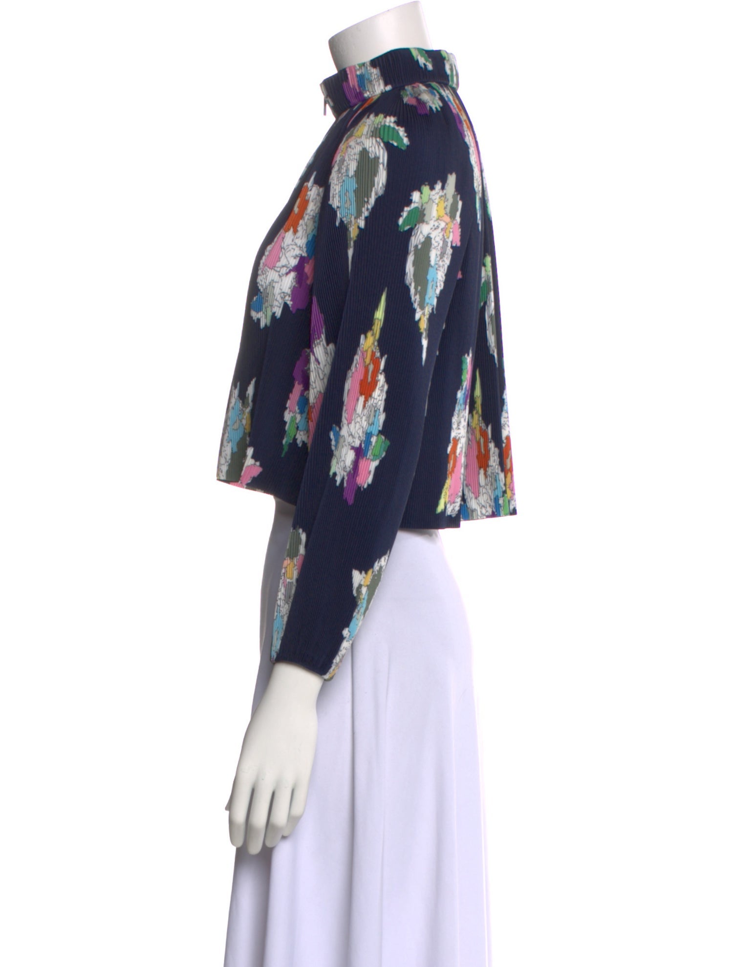 Tibi Floral Print Mock Neck Crop Top