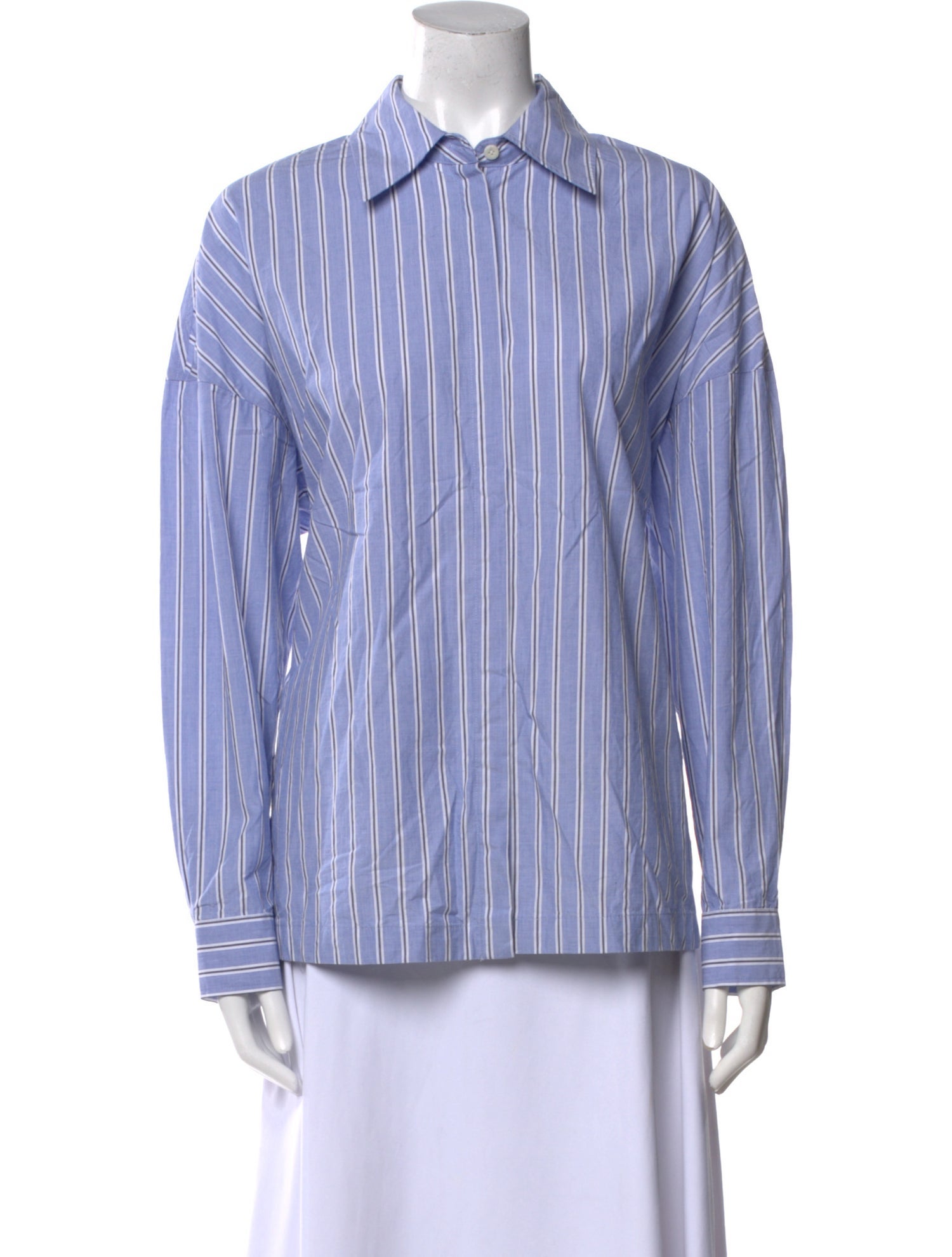 Tibi Striped Long Sleeve Button-Up Top