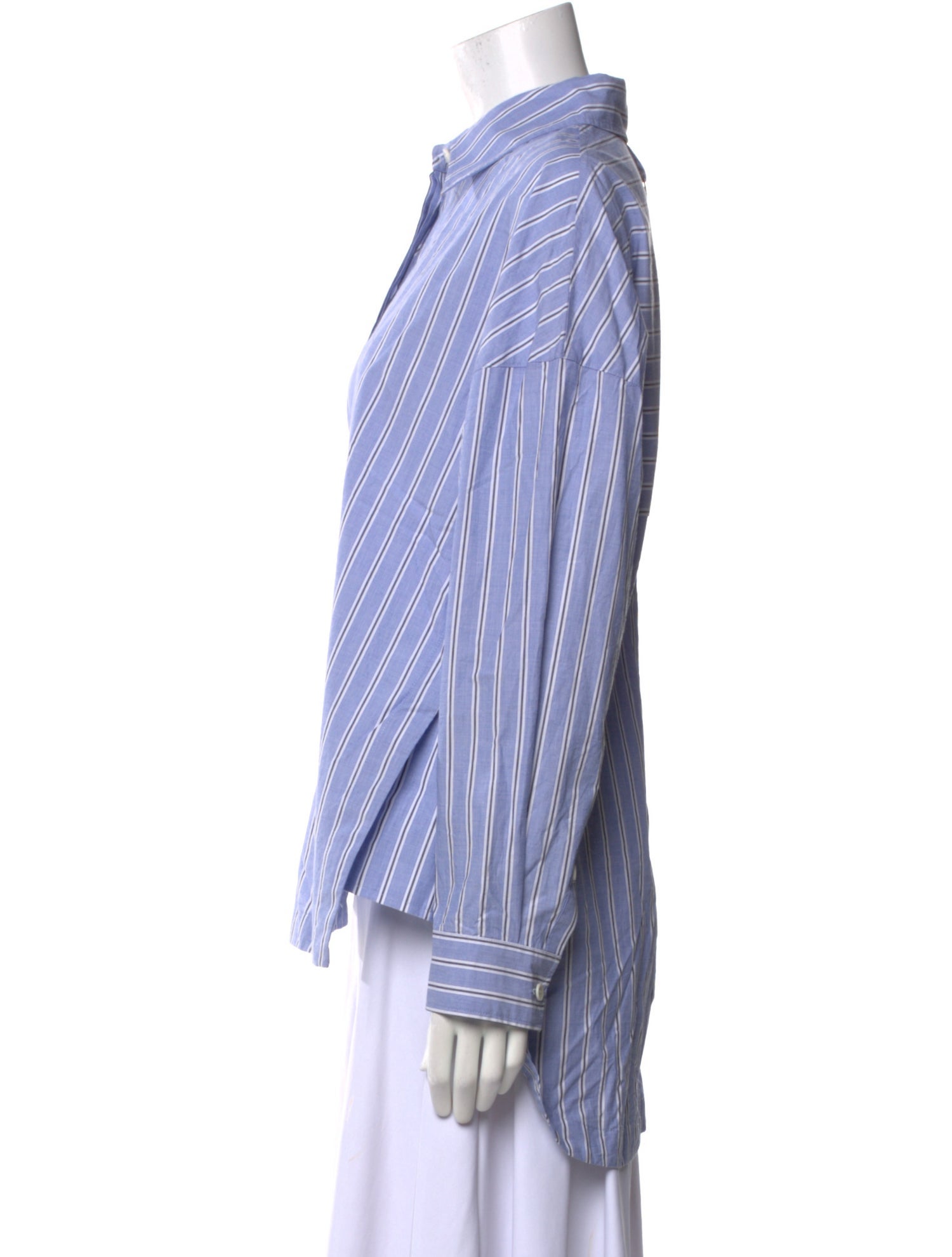 Tibi Striped Long Sleeve Button-Up Top