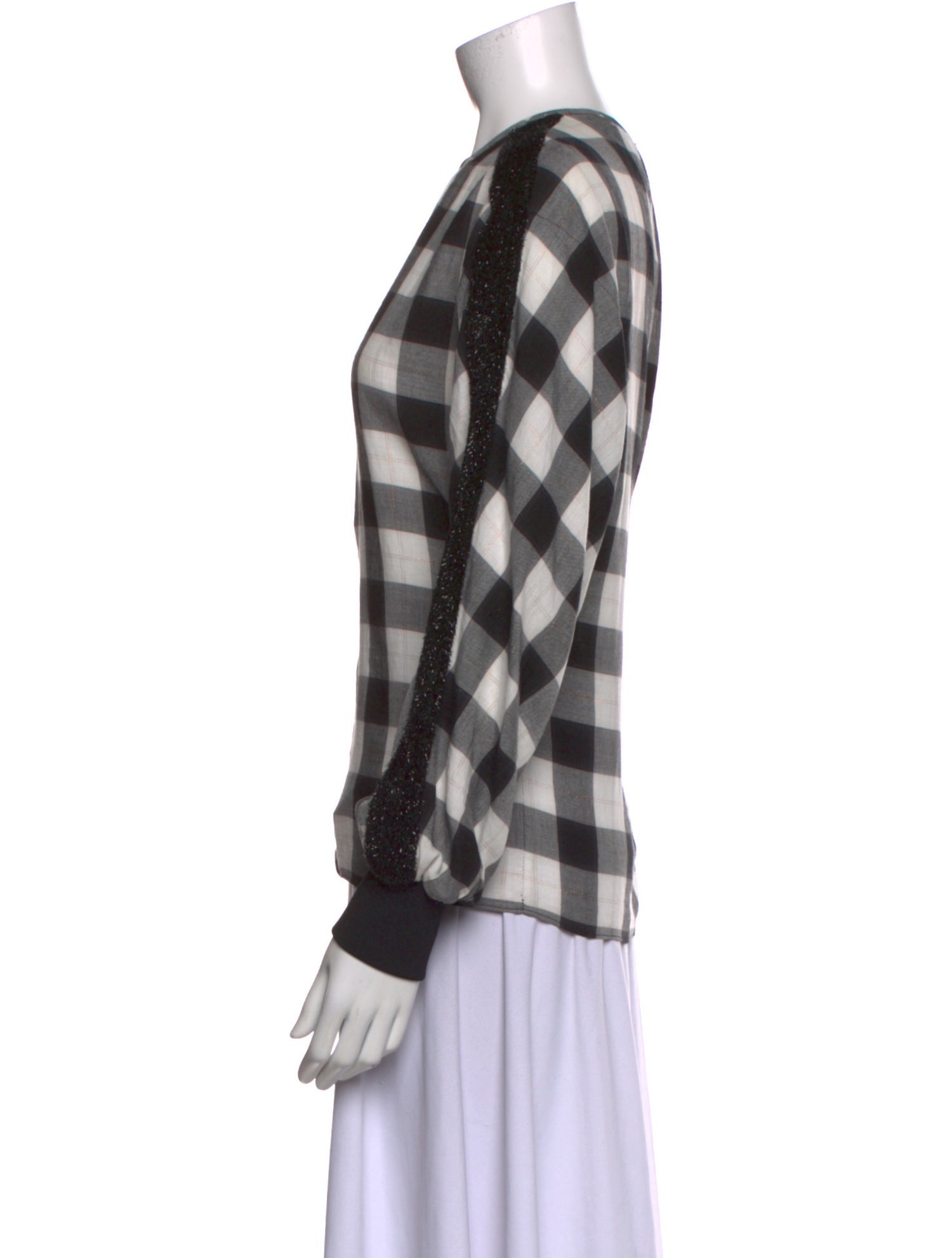 Tibi Plaid Print Crew Neck Top