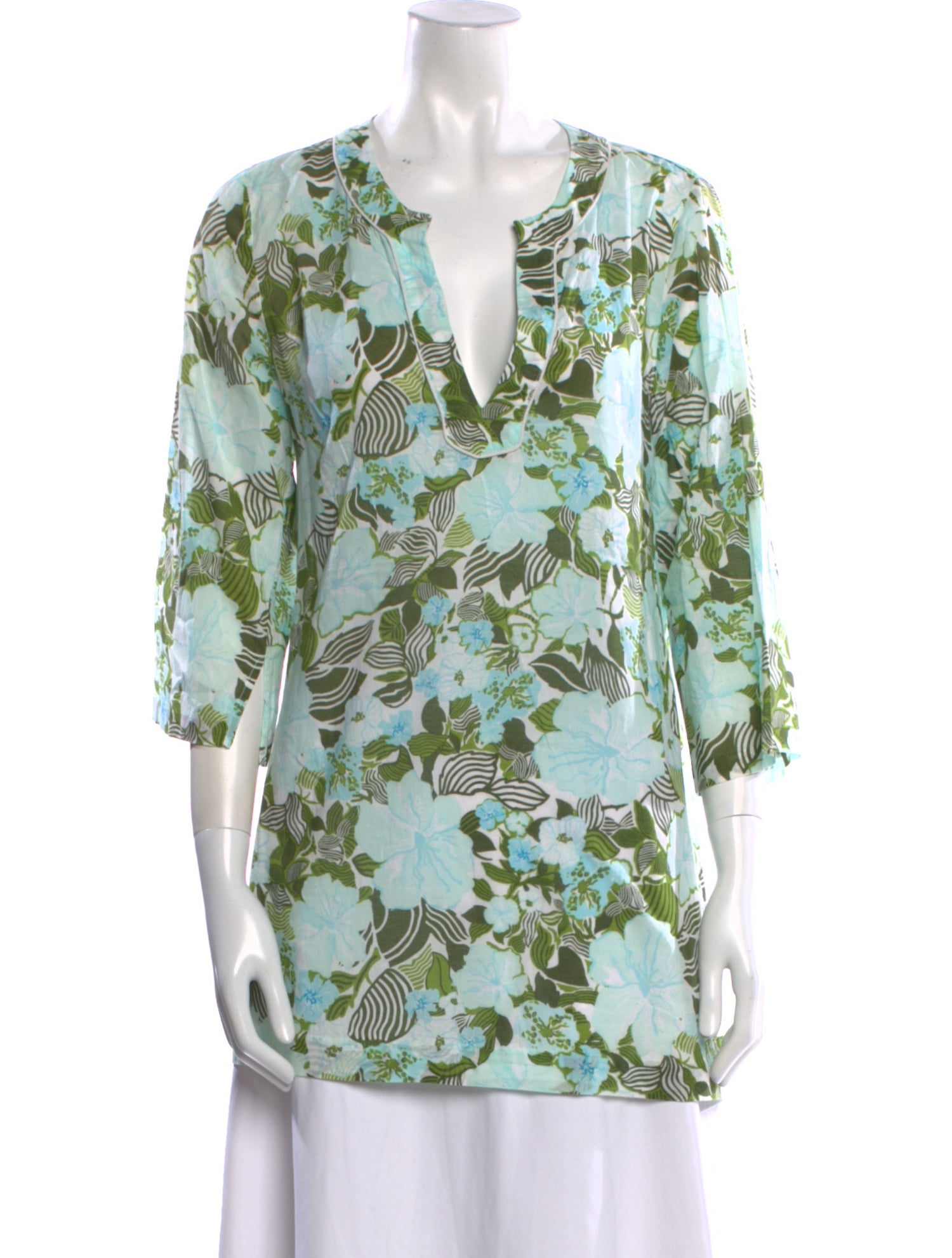 Tibi Floral Print Plunge Neckline Tunic