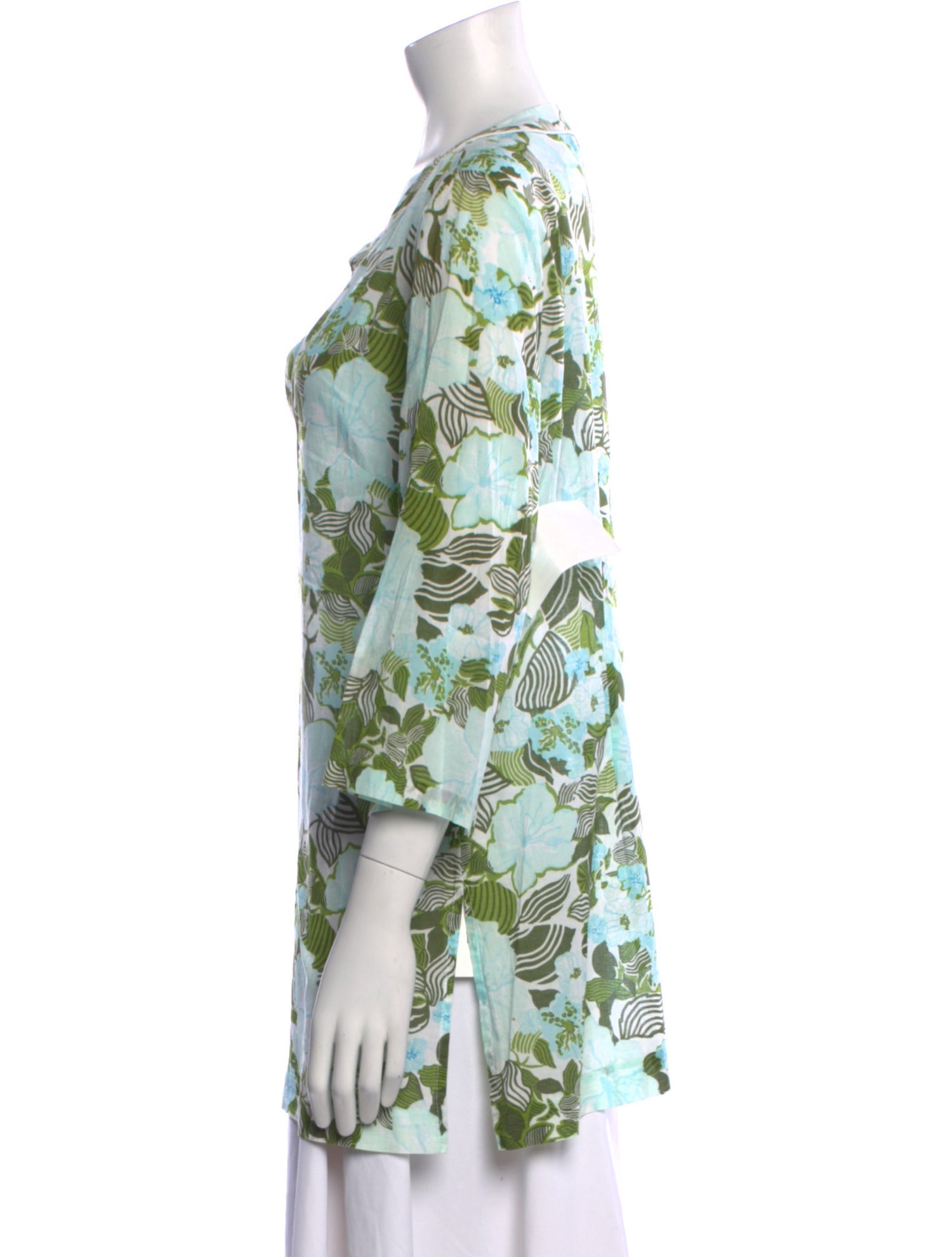 Tibi Floral Print Plunge Neckline Tunic