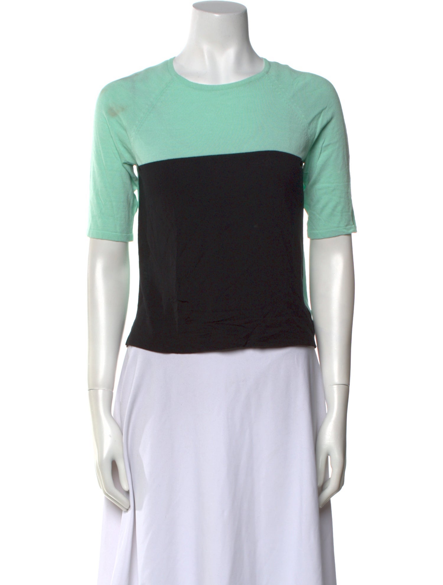 Tibi Crew Neck Short Sleeve Crop Top