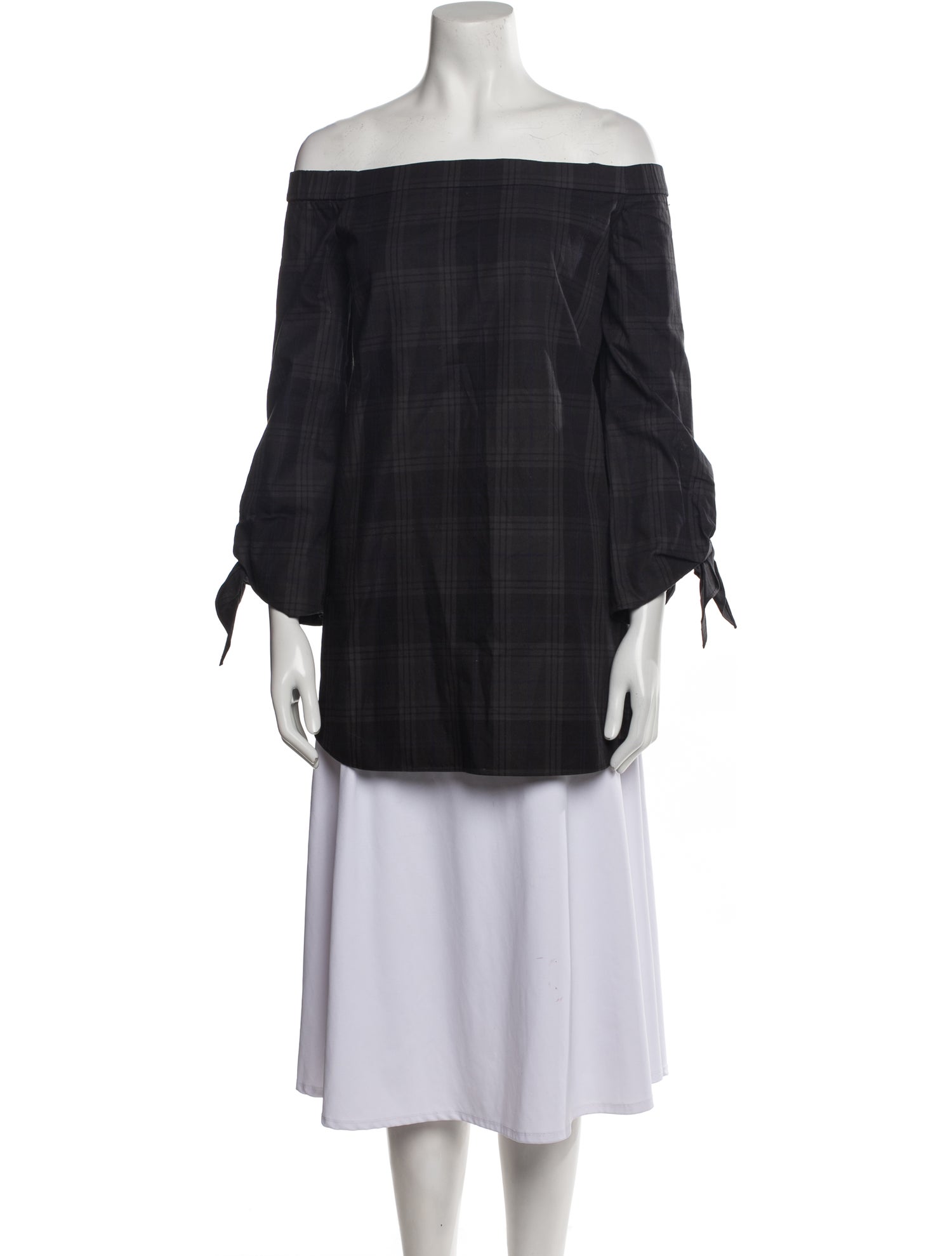 Tibi Plaid Print Off-The-Shoulder Tunic