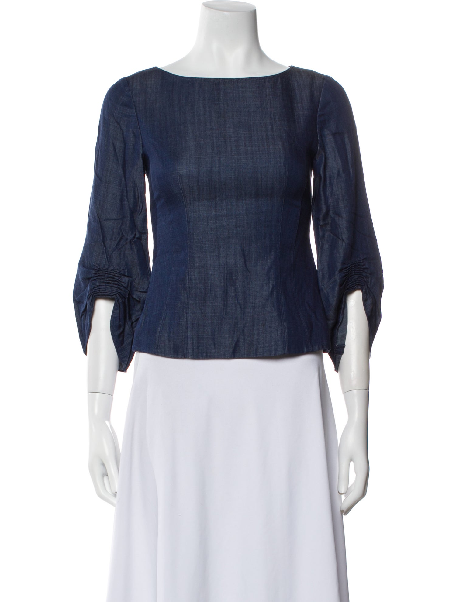 Tibi Bateau Neckline Three-Quarter Sleeve Crop Top