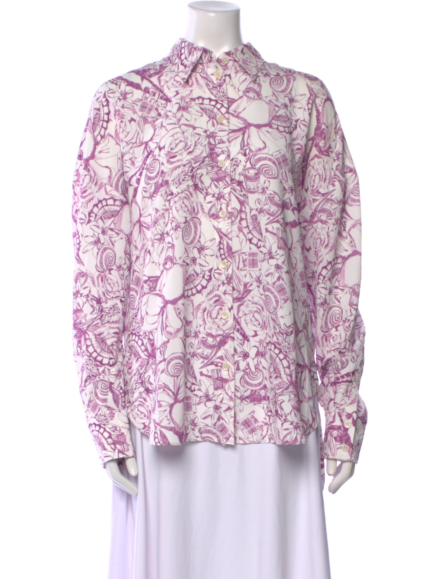 Tibi Printed Long Sleeve Button-Up Top