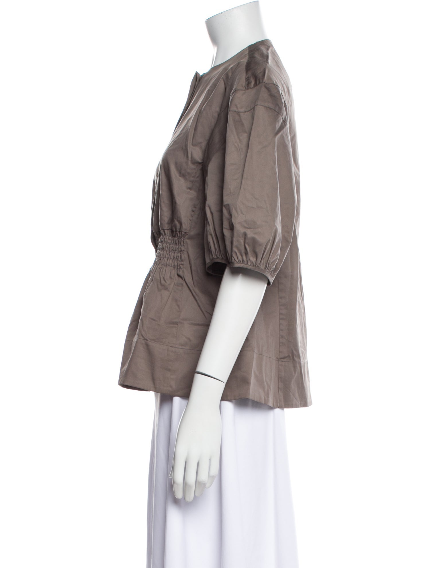 Tibi Crew Neck Three-Quarter Sleeve Blouse